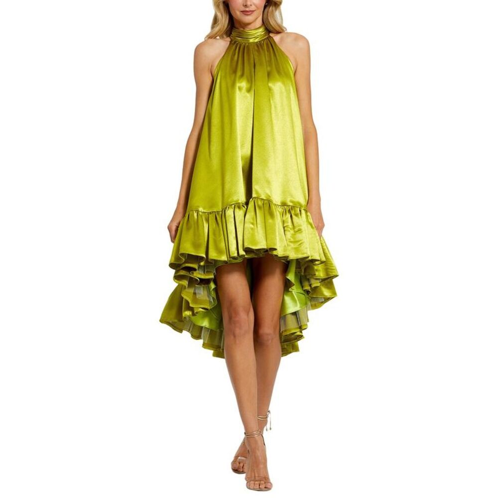 Mac Duggal Womens  High Neck Satin Mini Dress